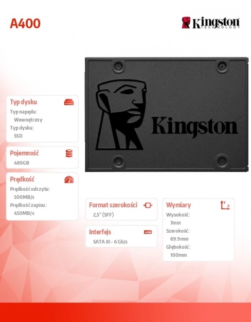 Kingston A400 sorozat 480GB SATA3 SSD