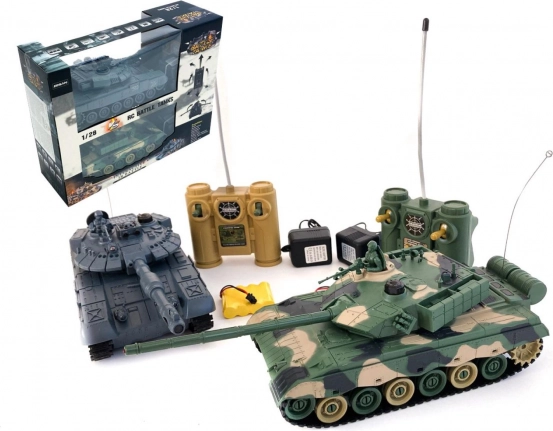 RC tank szett 2 db 33 cm hanggal és fénnyel, tölthető akkucsomaggal, csata