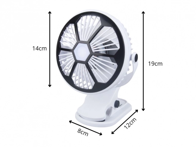 Kis asztali ventilátor klippel és fényekkel