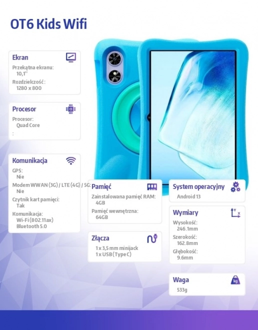 10 colos fiolet Tablet gyerekeknek OT6 Wifi 4/64GB