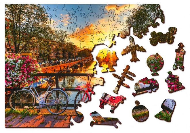 Fa puzzle Amszterdam kerékpárjai 2v1 75 darab - Wooden City