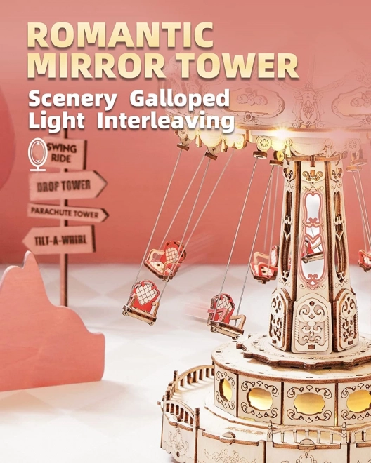 Rokr világító 3D fa puzzle zenélő doboz: Láncos körhinta