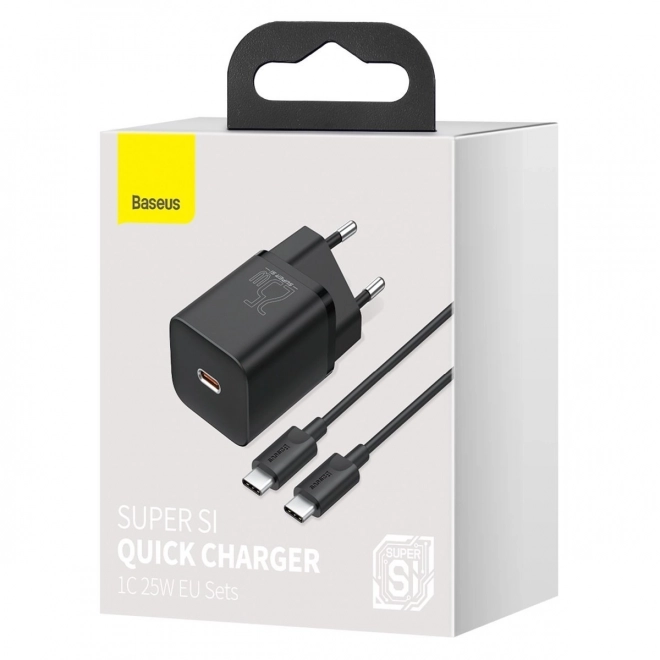 Baseus Super Si gyorstöltő 1C 25W USB-C kábellel 1m fekete