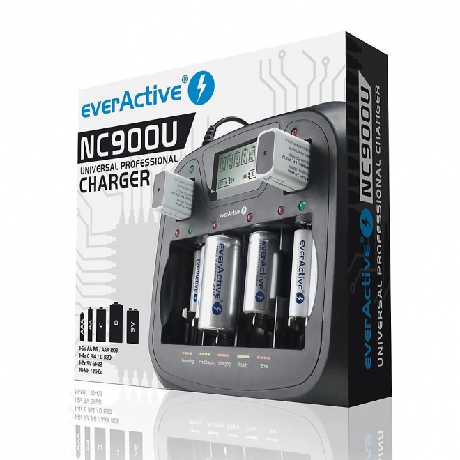 EverActive univerzális akkumulátortöltő LCD kijelzővel