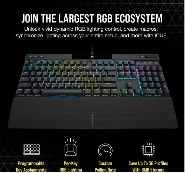 Opcionális-mechanikus CORSAIR K70 RGB Pro billentyűzet fekete PBT billentyűsapkákkal