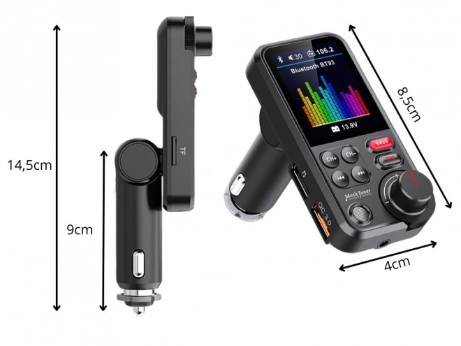 Bluetooth FM adó 5.0 autós kihangosító USB TF bass LCD