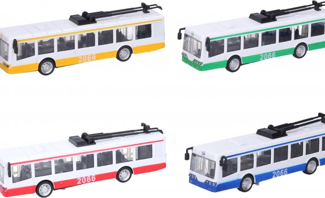Fém trolibusz lendkerekes meghajtással, fény- és hangeffektekkel, 16 cm
