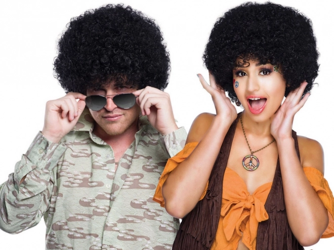 Afro göndör fekete paróka karneváli partyhoz