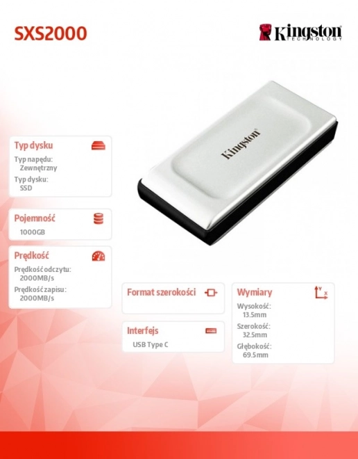 Nagy sebességű Kingston XS2000 1TB SSD külső meghajtó