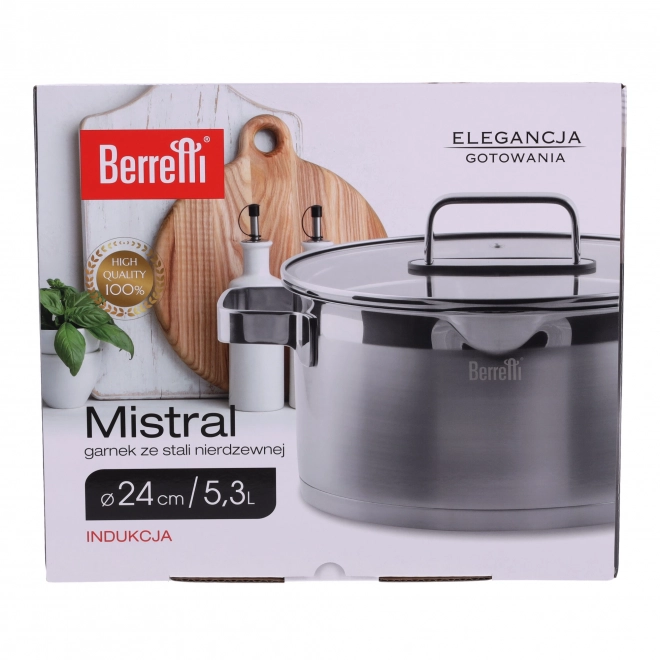 Mistral BERRETTI rozsdamentes acél edény fedővel, 24 cm