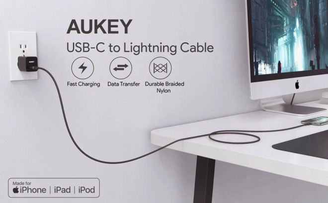 Nylon Lightning-USB C kábel 2m – AUKEY