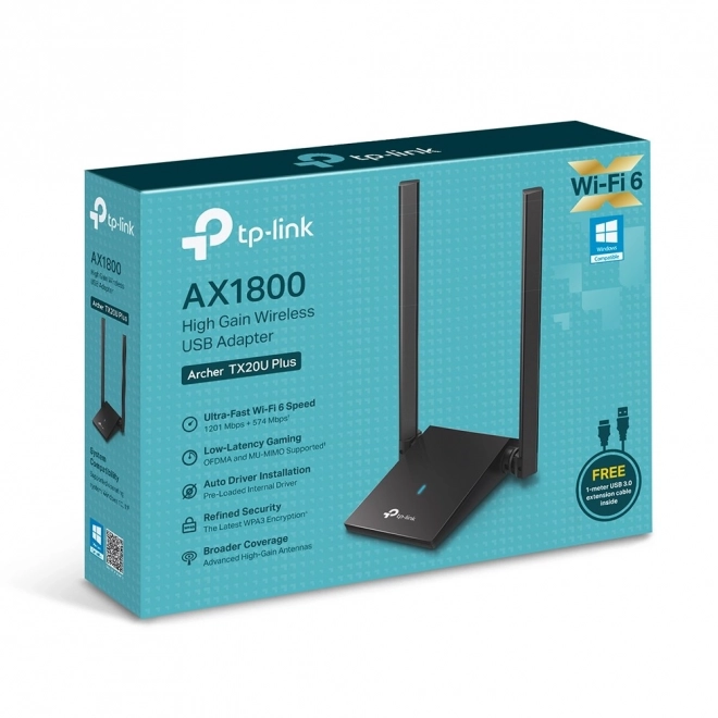 Kettős sávos vezeték nélküli USB hálózati kártya nagy hatótávú Archer TX20U Plus, AX1800