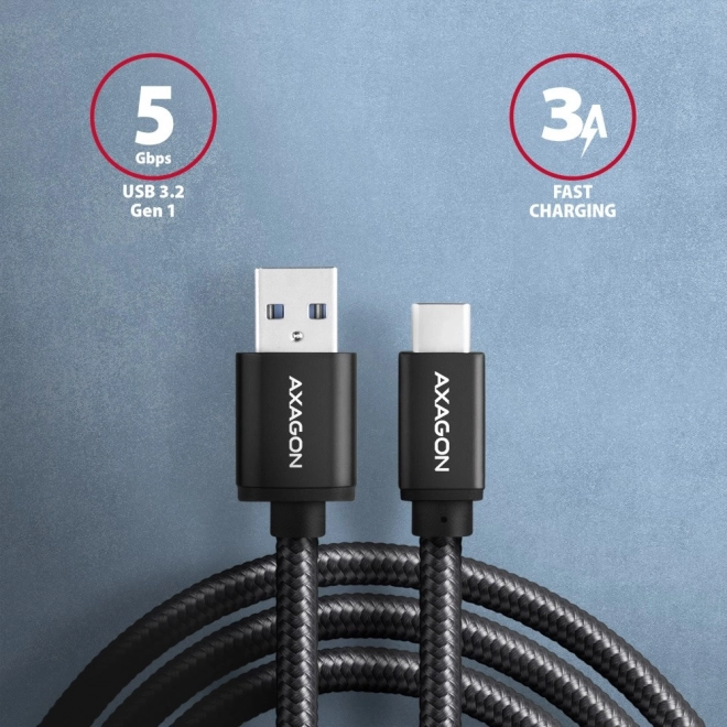 Usb-c - usb-a 3.2 gen 1 adat- és töltőkábel, 1m, 3a, fekete nylon fonott