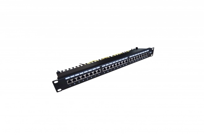 24 portos Patch Panel RJ45 19'' fekete, kategória 6, árnyékolt