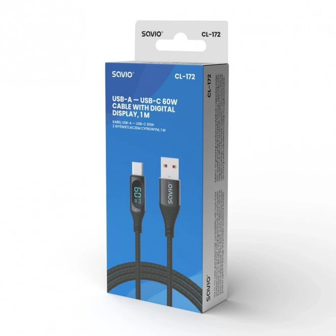 USB-A - USB-C kábel kijelzővel, 60W, 1m