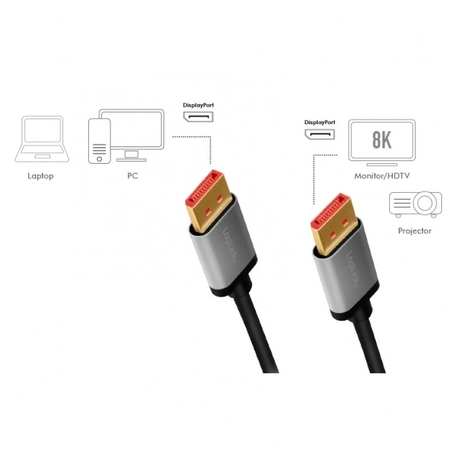 DisplayPort 8K/60 Hz, alumínium kábel DP/M a DP/M-hez – 2 m