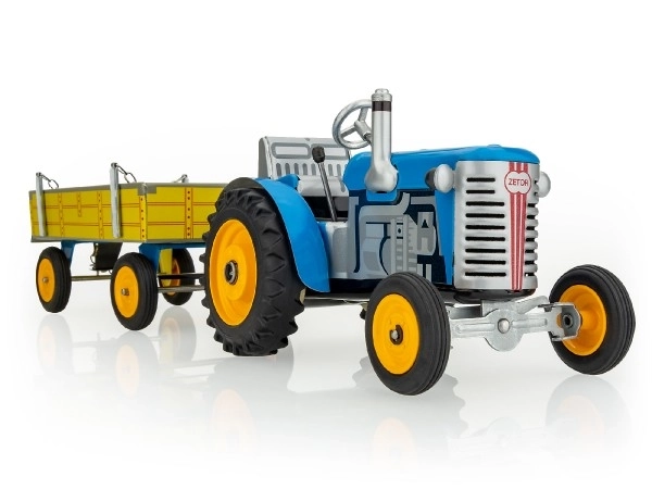 Traktor Zetoros utánfutóval kék kulccsal 28cm Kovap dobozban