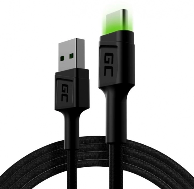 Green Cell GC Ray USB-A - USB-C kábel zöld LED-del, 120 cm