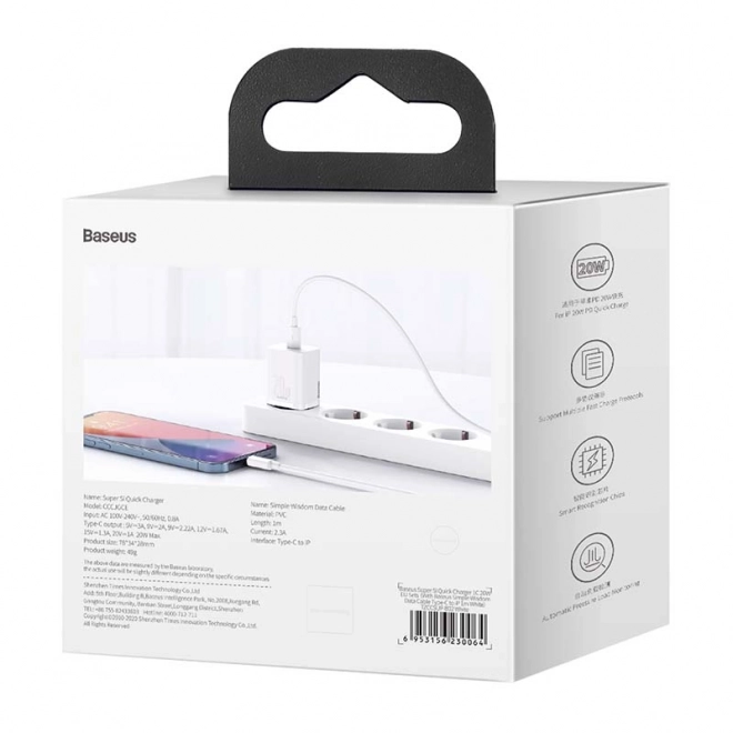 Gyors Baseus Super Si töltő 20W USB-C - Lightning kábellel