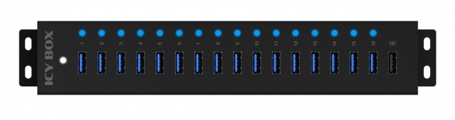 Usb hub 16+1 port, alumínium ház, USB 3.2 Gen 1, 96 Watt adapter