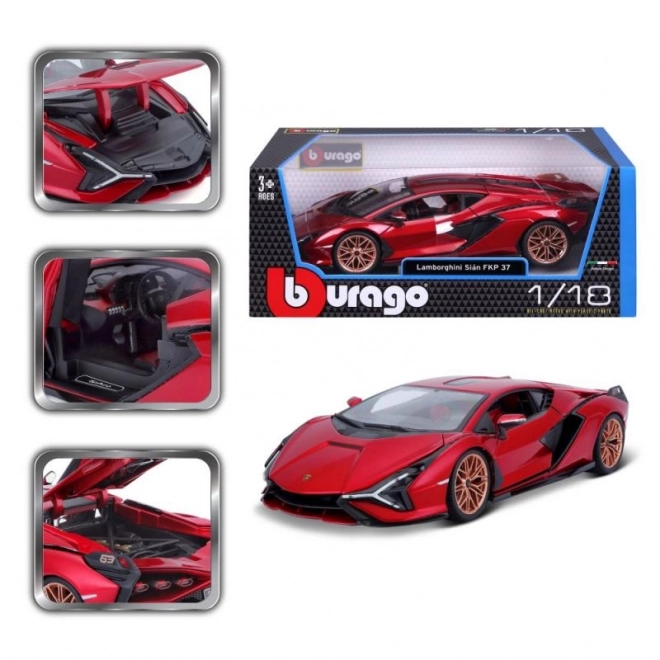 Bburago Lamborghini Sián FKP 37 vörös modellautó 1:18 méretarányban