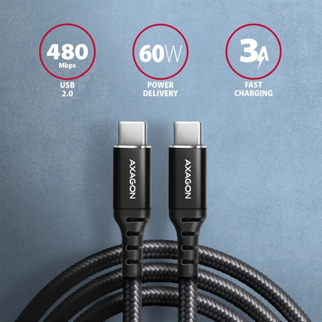 Prémium USB-C kábel 2m 60W PD fekete