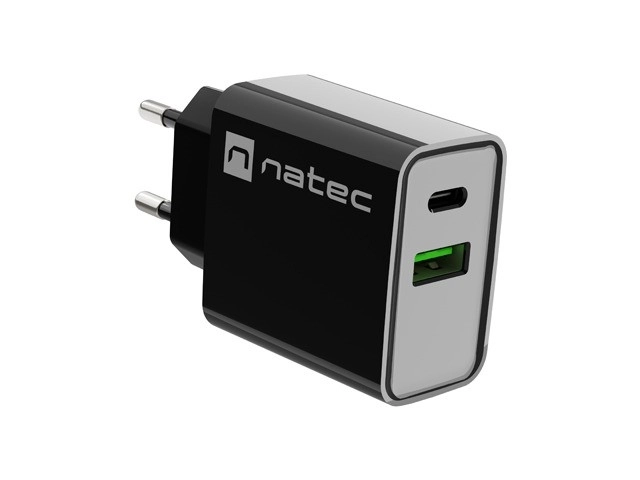 Natec hálózati töltő 1x USB-A + 1x USB-C 20W fekete