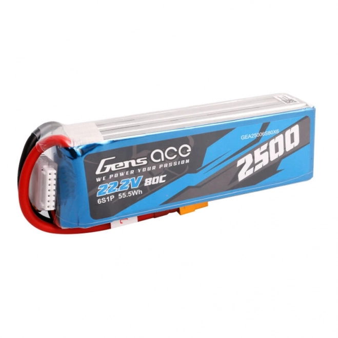 Gens Ace 2500mAh 22,2V 80C 6S1P Lipo akkumulátor XT60 csatlakozóval