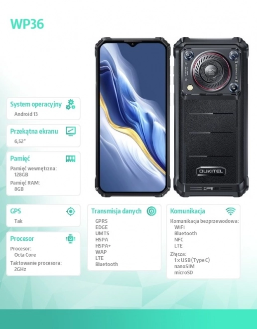 Ütésálló okostelefon 4G 8/128GB Fekete