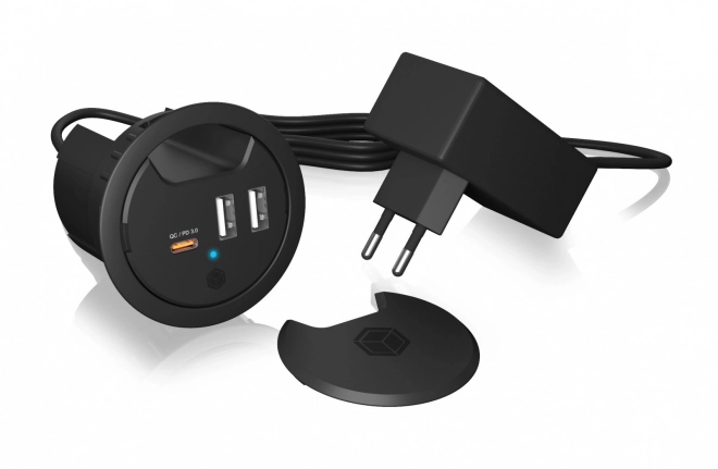 3 portos asztali töltő 2x USB-A-val és 1x USB-C-vel, 60 mm-es lyukhoz