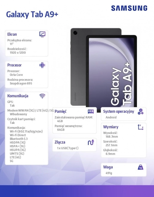 Samsung Galaxy Tab A9 Plus 11 col 5G 4/64 GB szürke