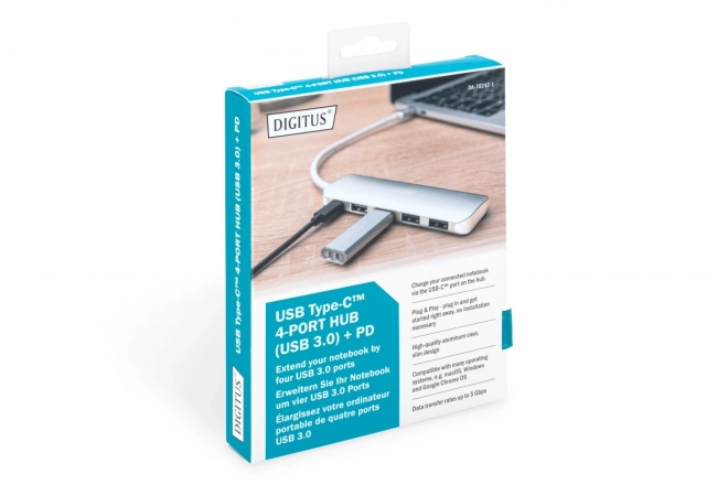 Alumínium 4 portos USB 3.0 hub C-típusú töltéssel