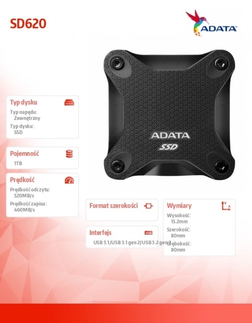 Külső SSD meghajtó ADATA SD620 1TB