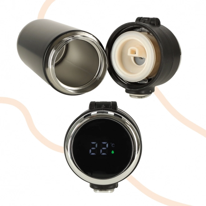 Termosz ivókupakkal és LED kijelzővel, 420 ml fekete