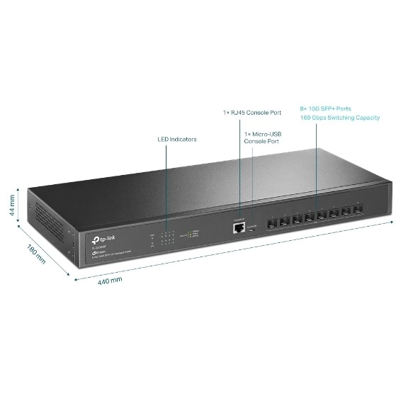 JetStream L2+ 8 portos SFP+ 10G menedzselhető switch