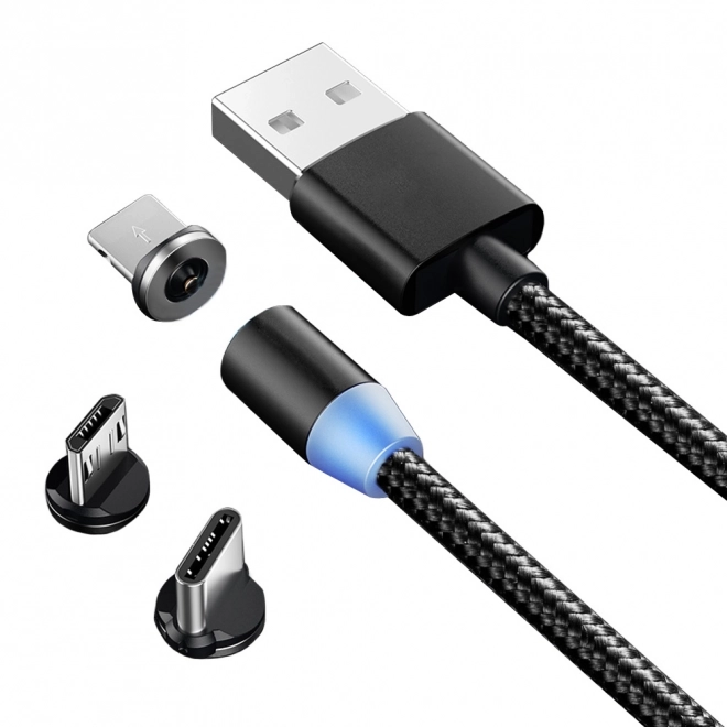 3 az 1-ben mágneses töltőkábel micro USB, Typ-C és Lightning csatlakozóval