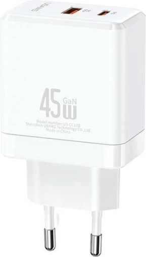 Hálózati töltő USB-C+USB-A 45W GaN PD 3.0