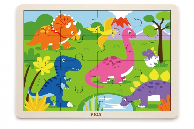 Fa Puzzle Dinoszauruszok, 16 Darabos