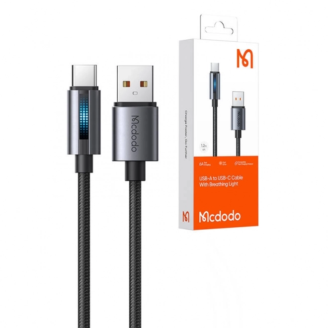 Kábel USB-A-ról USB-C-re LED világítással - fekete, 1,2 m