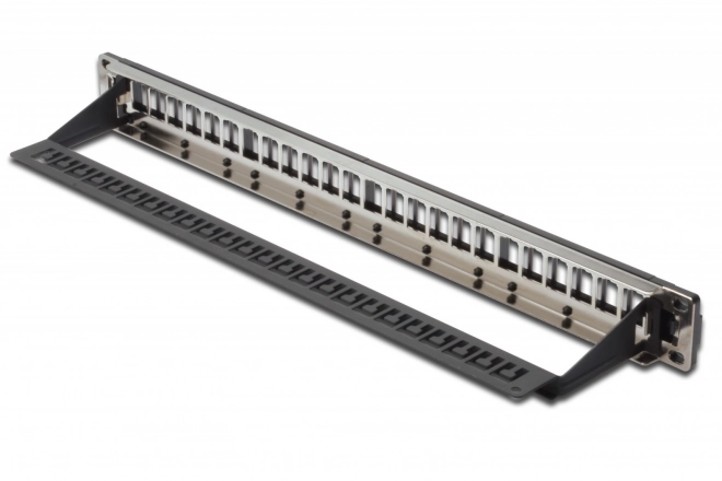 Moduláris patch panel 19" 24 port Keystone modulokhoz 1U kábelfejléc fekete