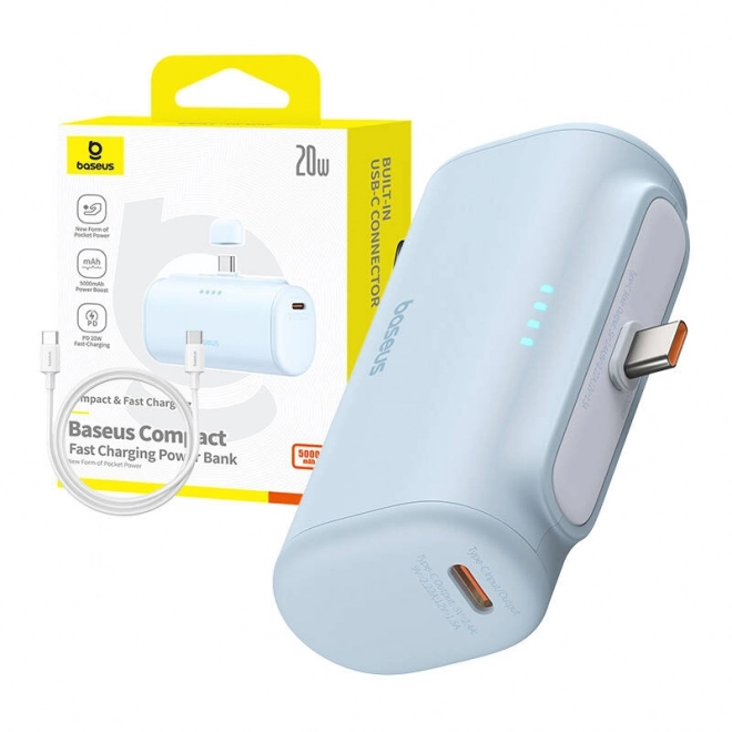 Baseus kompakt USB-C powerbank 5000 mAh, 20W kék