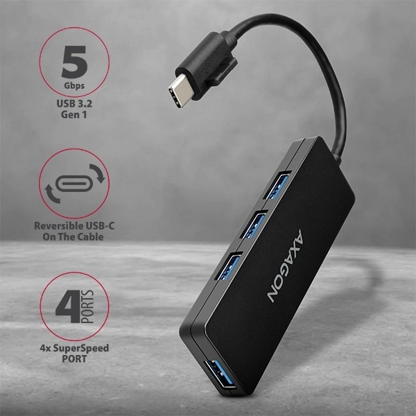 Axagon Slim USB Hub 4-portos USB 3.2 Gen 1 14cm Typ-C kábellel