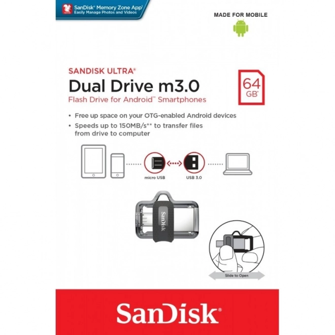 Ultra Dual Drive m3.0 pendrive, 64 GB, 150 MB/s