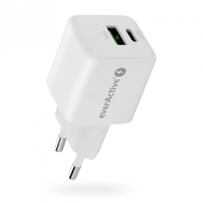 GaN hálózati töltő 1x USB, 1x USB-C 20W QC3.0 fehér
