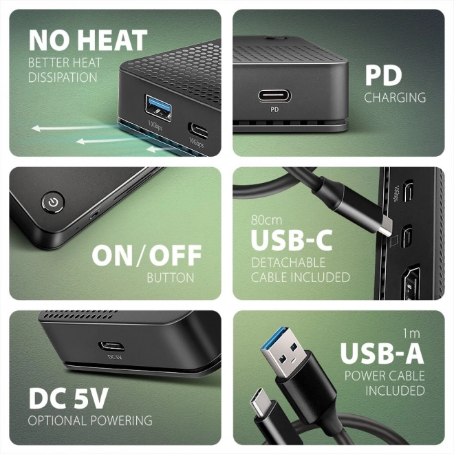 Axagon USB-C dokkolóállomás 12 az 1-ben USB4 HDMI Power Delivery-vel