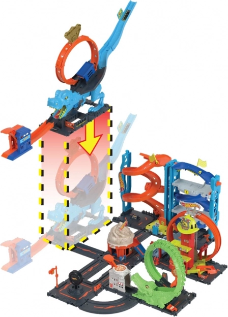 Hot Wheels City T‑Rex hurok – kaszkadőr pálya kisautóval