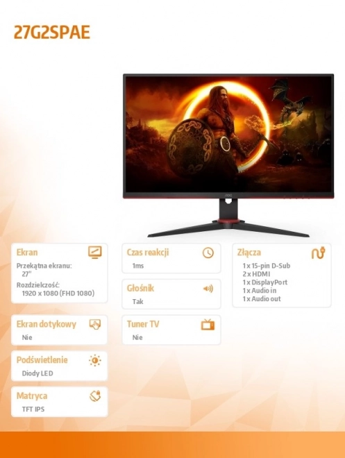 27 hüvelykes IPS monitor 165Hz HDMIx2 DP hangszórókkal