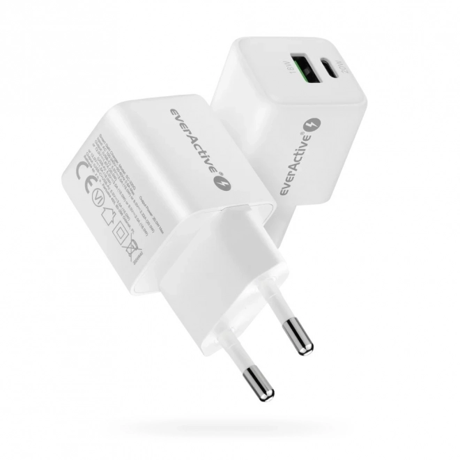 GaN hálózati töltő 1x USB, 1x USB-C 20W QC3.0 fehér