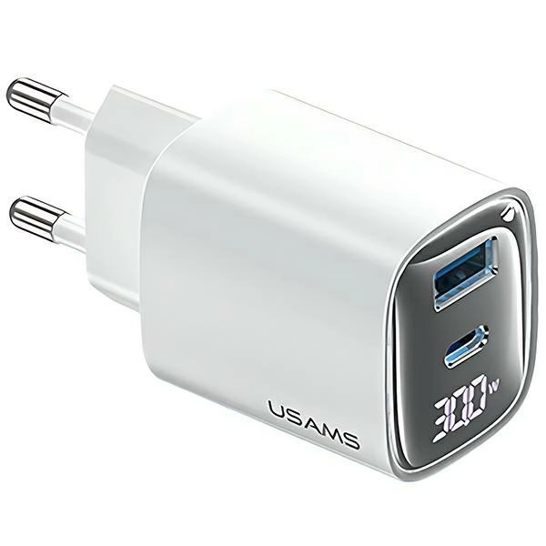 Gyors Töltő 30W GaN LED USB+USB-C - Fehér