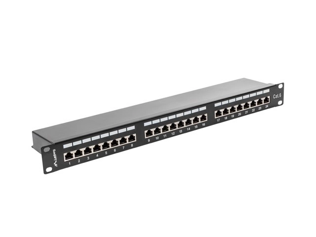 24 portos 1U kategória 6 fekete árnyékolt patch panel